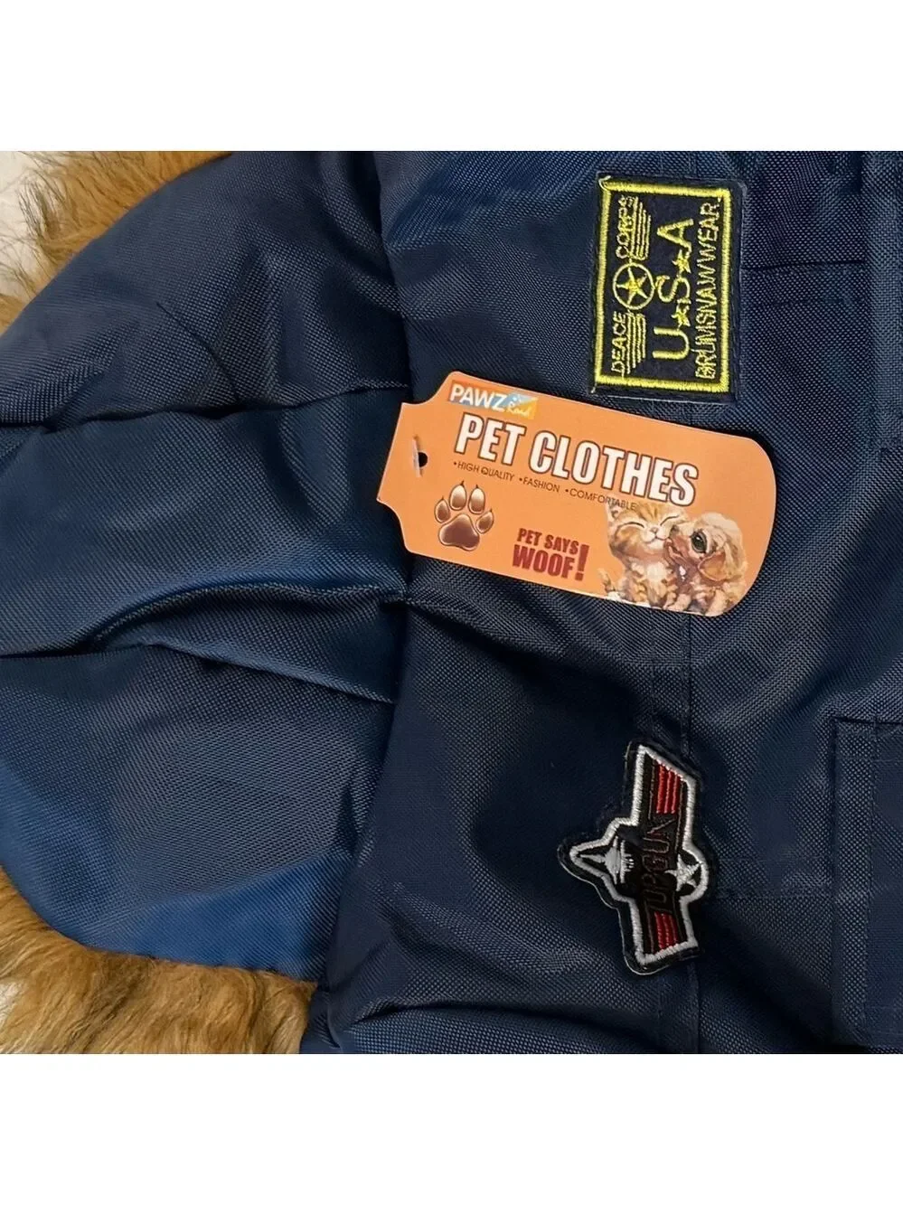 Small Navy Blue Dog Jacket with Patches